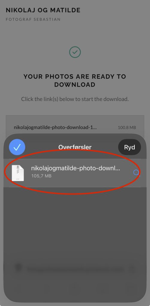 Listen over overførsler i Safari med zip-filen markeret