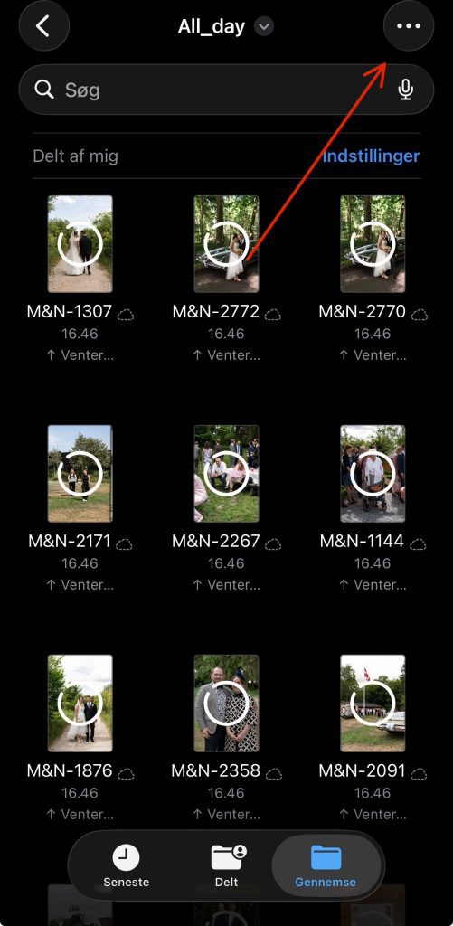 Billederne i mappen i Filer med de tre prikker markeret