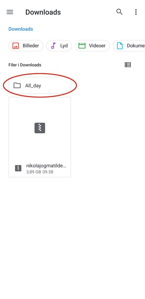 Den udpakkede mappe All_day ved siden af zip-filen